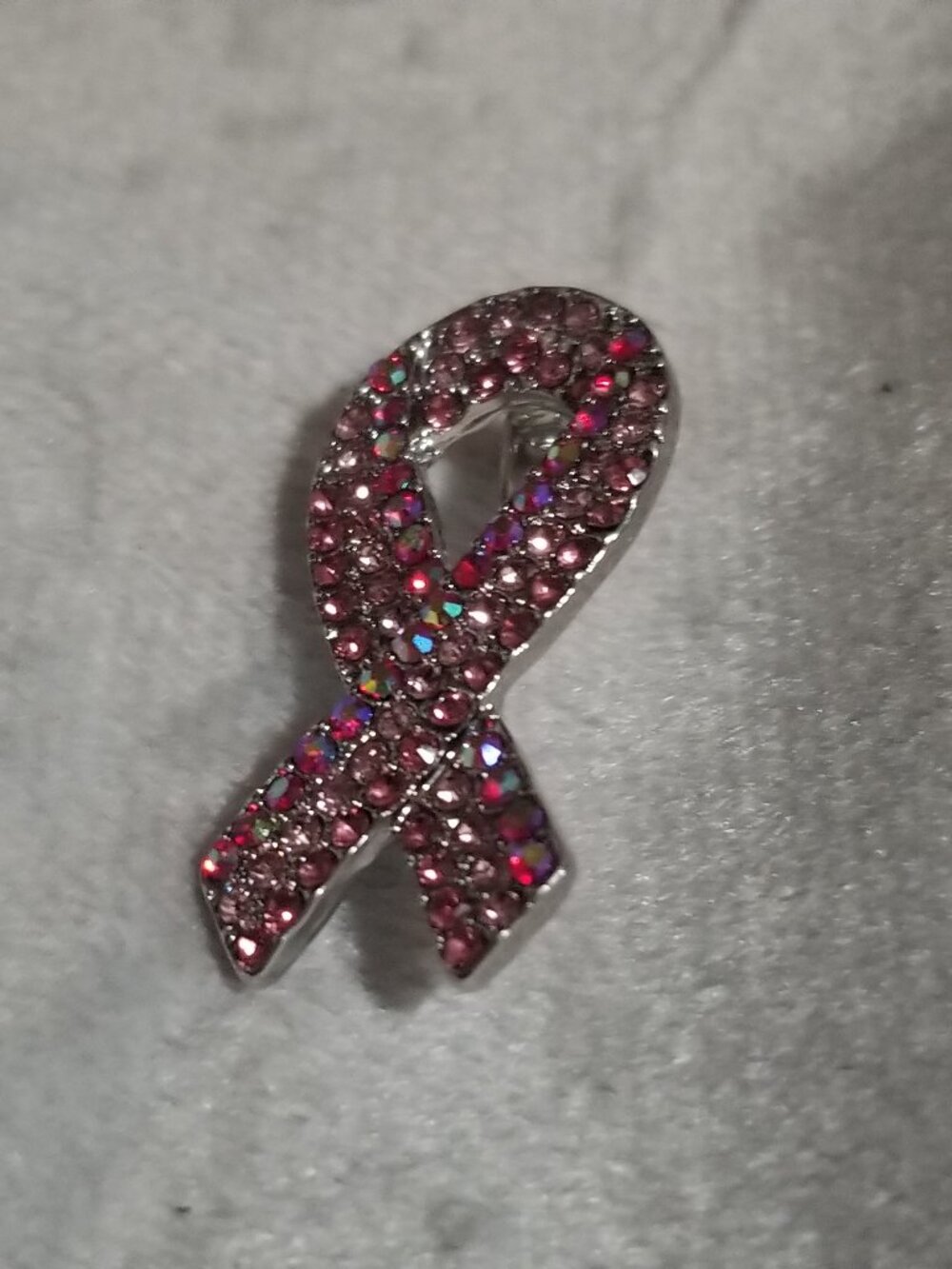Breast Cancer Awareness Ribbon Brooch w Crystals